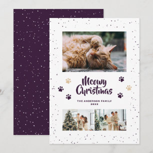 Cartes Pour Fêtes Annuelles Joyeux Noël rose mignon Meowy Photo de neige