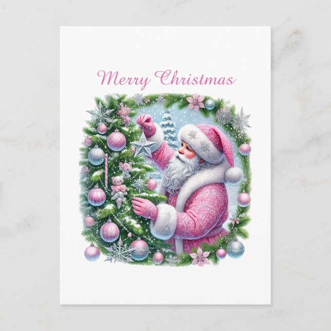 Cartes Pour Fêtes Annuelles Joyeux Noël rose Père Noël (Devant)