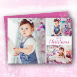 Cartes Pour Fêtes Annuelles Joyeux Noël rose photo multiple<br><div class="desc">Célébrez les fêtes avec cette carte de Noël en photo multiple avec MERRY CHRISTMAS en rose, ou n'importe quelle couleur, sur le devant et votre salutation personnelle sur le dos. *Nous vous suggérons de télécharger toutes les photos horizontales sur cette conception. MODIFIEZ LA COULEUR au dos de la carte pour...</div>