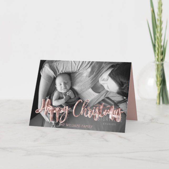 Cartes Pour Fêtes Annuelles Joyeux Noël Rose rose Gold Text Overlay (Devant)