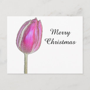 Cartes Pour Fêtes Annuelles Joyeux Noël rose Tulipe Fleur Art Floral Blanc