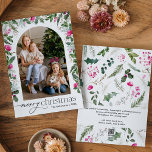 Cartes Pour Fêtes Annuelles Joyeux Noël rose vif Arc botanique 1 Photo<br><div class="desc">Cette collection présente des fleurs rose vif d'aquarelle,  des baies et de la verdure hivernale avec typographie moderne et élégante,  avec un motif botanique d'hiver.</div>