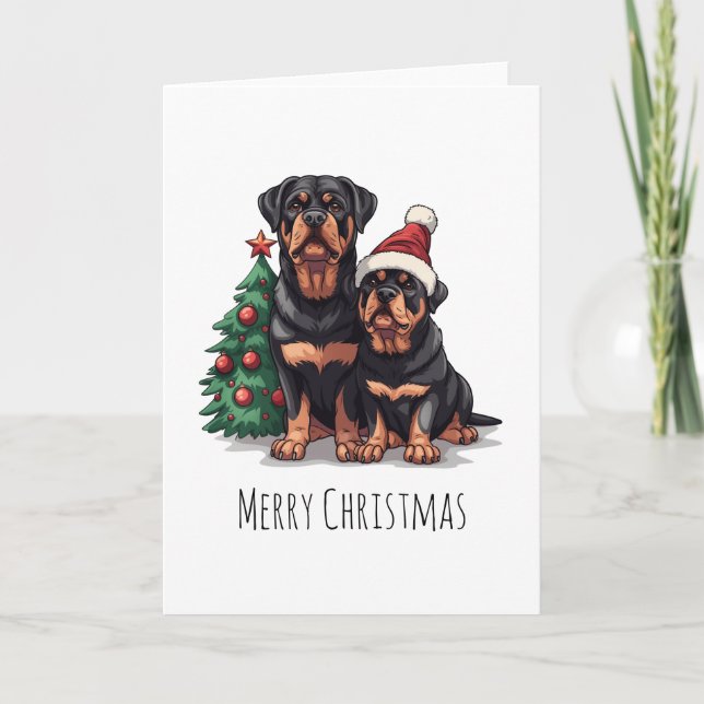 Cartes Pour Fêtes Annuelles Joyeux Noël Rottweiler Chien Arbre de Noël (Devant)