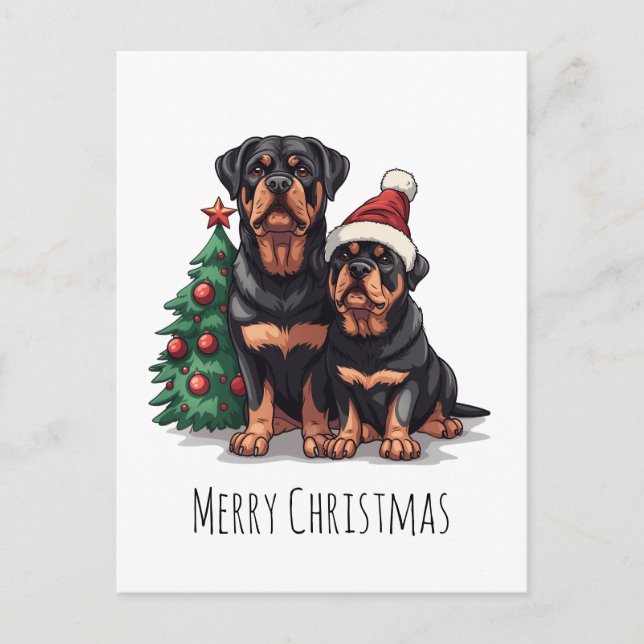 Cartes Pour Fêtes Annuelles Joyeux Noël Rottweiler Chien Arbre de Noël (Devant)