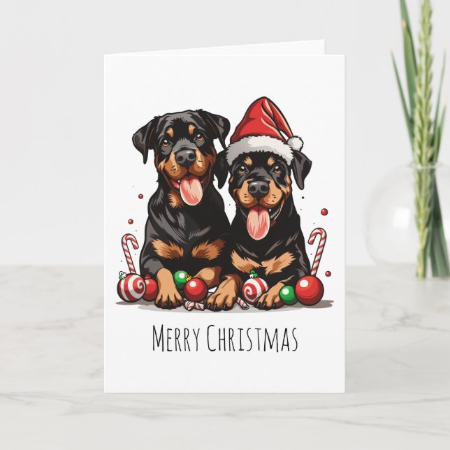 Cartes Pour Fêtes Annuelles Joyeux Noël Rottweiler Chien Père Noël (Devant)