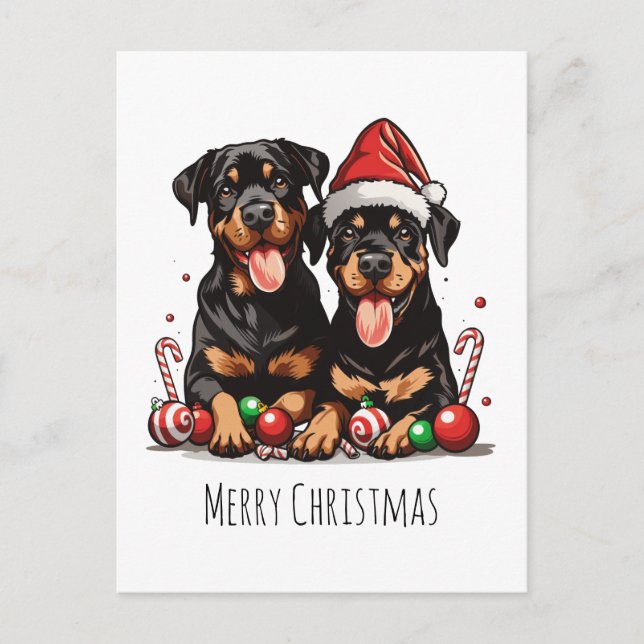 Cartes Pour Fêtes Annuelles Joyeux Noël Rottweiler Chien Père Noël (Devant)