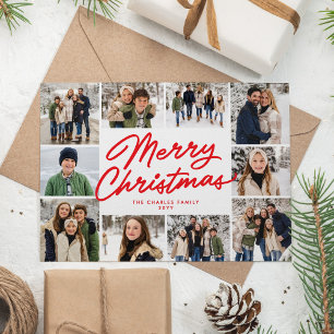 Cartes Pour Fêtes Annuelles Joyeux Noël rouge 10 photo en collage
