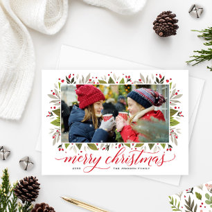 Cartes Pour Fêtes Annuelles Joyeux Noël Rouge Aquarelle verte Photo