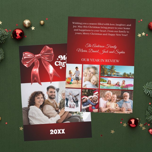 Cartes Pour Fêtes Annuelles Joyeux Noël rouge arc photo année en examen (Créateur téléchargé)