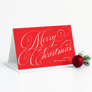 Cartes Pour Fêtes Annuelles Joyeux Noël   Rouge avec élégante calligraphie