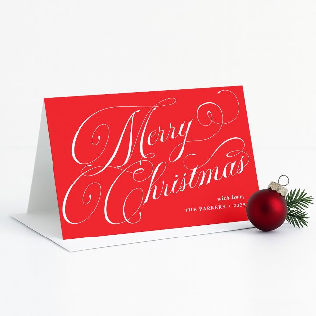 Cartes Pour Fêtes Annuelles Joyeux Noël | Rouge avec élégante calligraphie (Créateur téléchargé)