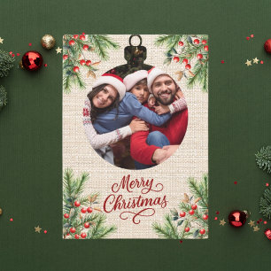 Cartes Pour Fêtes Annuelles Joyeux Noël rouge baies photo année en examen