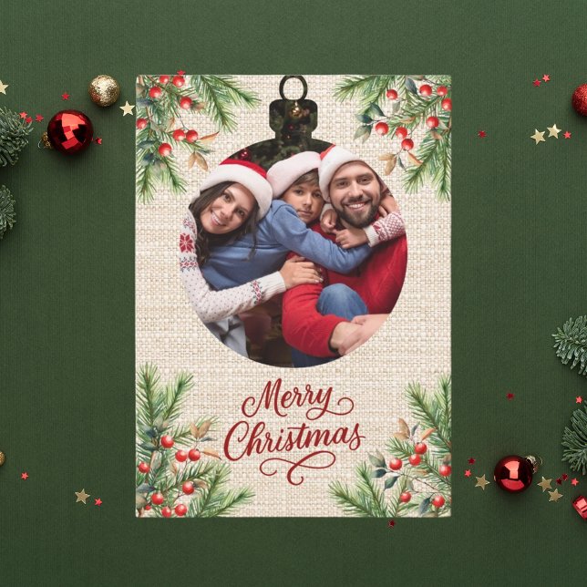 Cartes Pour Fêtes Annuelles Joyeux Noël rouge baies photo année en examen (Créateur téléchargé)