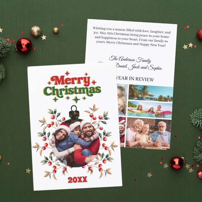 Cartes Pour Fêtes Annuelles Joyeux Noël rouge baies photo année en examen (Créateur téléchargé)