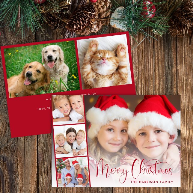 Cartes Pour Fêtes Annuelles Joyeux Noël Rouge Bande photo (Share the love and warmth of the season with your personalized photo Christmas card)