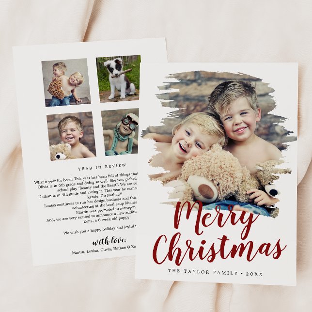 Cartes Pour Fêtes Annuelles Joyeux Noël Rouge Brossé Année En Revue (Créateur téléchargé)