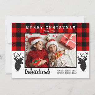 Cartes Pour Fêtes Annuelles Joyeux Noël Rouge Buffalo Plaid Deer Photo