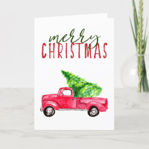 Cartes Pour Fêtes Annuelles Joyeux Noël Rouge Camion Arbre Aquarelle Simple