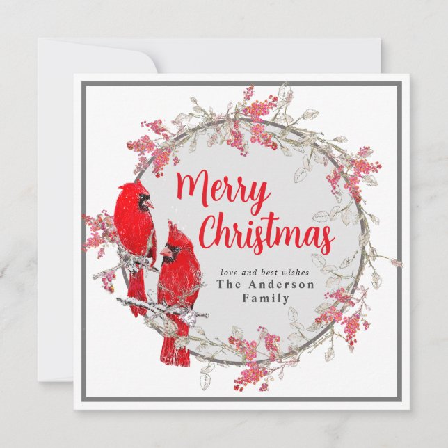 Cartes Pour Fêtes Annuelles Joyeux Noël rouge cardinal oiseau hiver (Devant)