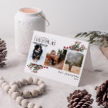 Cartes Pour Fêtes Annuelles Joyeux Noël Rouge chaud hiver Botanique Photo Ho<br><div class="desc">Vous cherchez une carte de vacances unique qui se démarquera vraiment? Joyeux Noël Chaud Red Winter Botanical Photo Holiday Card! Cette belle carte présente trois de vos photos préférées, entourées de motifs festifs d'hiver rouge et vert. La calligraphie moderne complète le look, ce qui fait cette carte de vacances unique...</div>