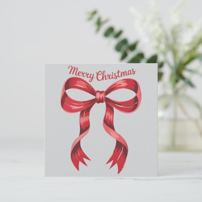 Cartes Pour Fêtes Annuelles Joyeux Noël Rouge Coquette Nœud Papillon Fille  (Debout devant)