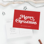 Cartes Pour Fêtes Annuelles Joyeux Noël rouge du milieu du siècle rétro<br><div class="desc">Joyeuse Carte postale de Noël : un design rétro classique,  avec une typographie moderne du milieu du siècle et un arrière - plan rouge classique.</div>