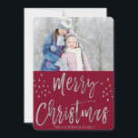 Cartes Pour Fêtes Annuelles Joyeux Noël Rouge et Argent Étoiles à huile Photo<br><div class="desc">Joyeux Noël Bourgogne,  Rouge,  Marsala et Argent Carte photo des étoiles Foil. L'image et le nom de famille peuvent être remplacés sur la Carte de Noël Joyeux bleu et argent.</div>