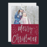 Cartes Pour Fêtes Annuelles Joyeux Noël Rouge et Argent Étoiles à huile Photo<br><div class="desc">Joyeux Noël Bourgogne,  Rouge,  Marsala et Argent Carte photo des étoiles Foil. L'image et le nom de famille peuvent être remplacés sur la Carte de Noël Joyeux bleu et argent.</div>