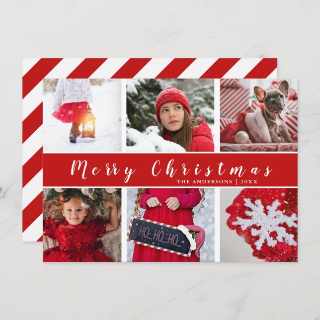 Cartes Pour Fêtes Annuelles Joyeux Noël rouge et blanc - collection photo (Devant / Derrière)