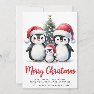 Cartes Pour Fêtes Annuelles Joyeux Noël Rouge et blanc Cute Penguin Famille