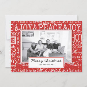 Cartes Pour Fêtes Annuelles Joyeux Noël Rouge et blanc Verse Photo de famille