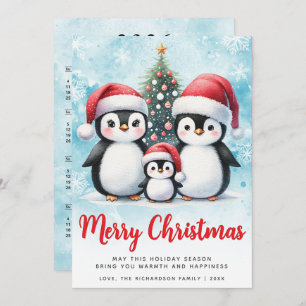 Cartes Pour Fêtes Annuelles Joyeux Noël Rouge et Bleu Cute Penguin Famille