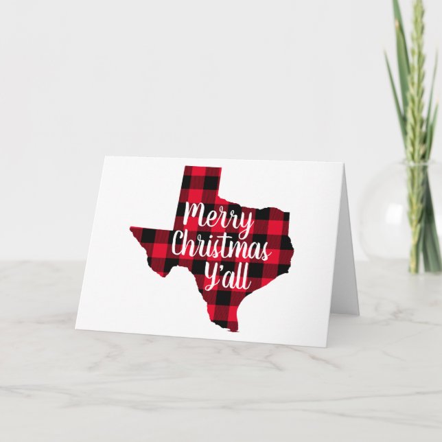 Cartes Pour Fêtes Annuelles Joyeux Noël Rouge et noir Buffalo Plaid Texas (Devant)