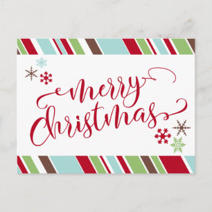 Cartes Pour Fêtes Annuelles Joyeux Noël rouge, flocons de neige et bandes diag
