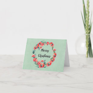 Cartes Pour Fêtes Annuelles Joyeux Noël Rouge Floral Aquarelle Wreath