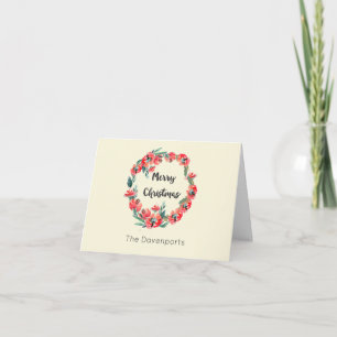 Cartes Pour Fêtes Annuelles Joyeux Noël Rouge Floral Vacances Wreath Custom