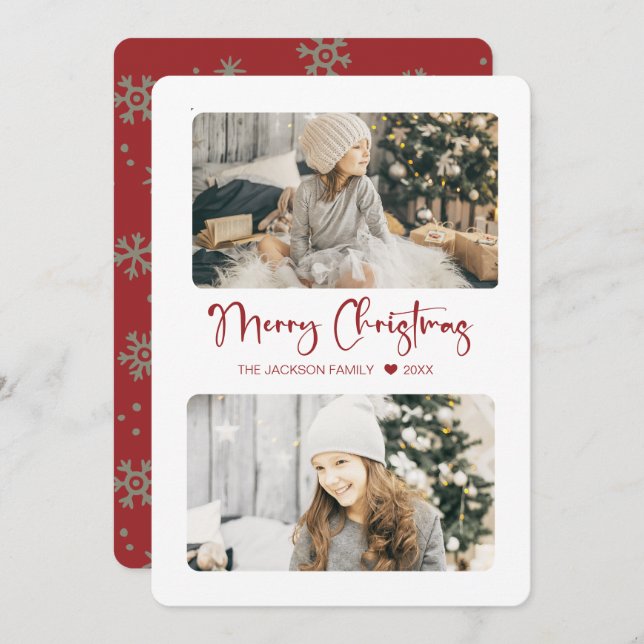 Cartes Pour Fêtes Annuelles Joyeux Noël Rouge Moderne 2 Photo (Devant / Derrière)