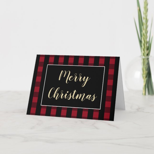 Cartes Pour Fêtes Annuelles Joyeux Noël Rouge Noir Plaid Personnalisé (Devant)