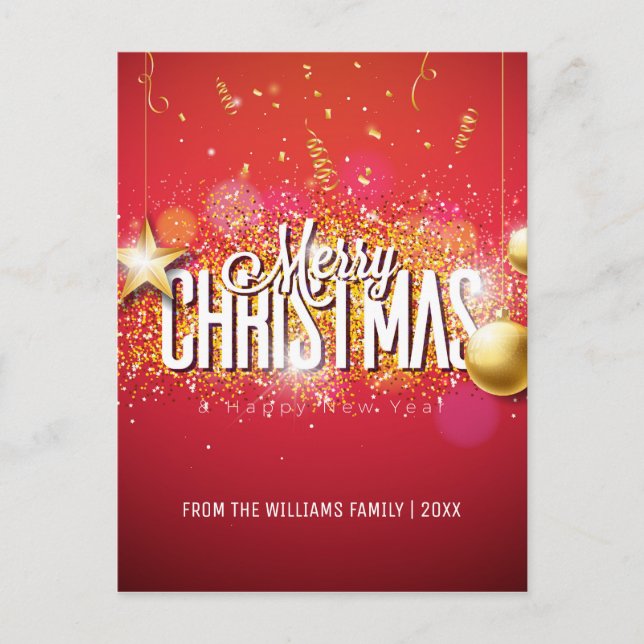 Cartes Pour Fêtes Annuelles Joyeux Noël Rouge Or Parties scintillant Star Phot (Devant)