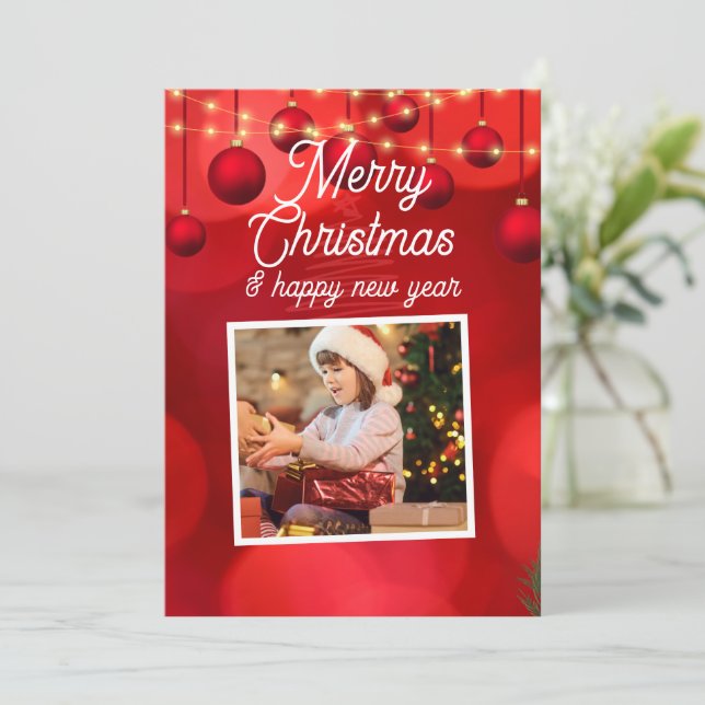 Cartes Pour Fêtes Annuelles Joyeux Noël Rouge personnalisé Bonne année (Debout devant)