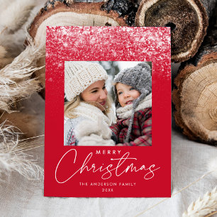 Cartes Pour Fêtes Annuelles Joyeux Noël Rouge Photo enneigée