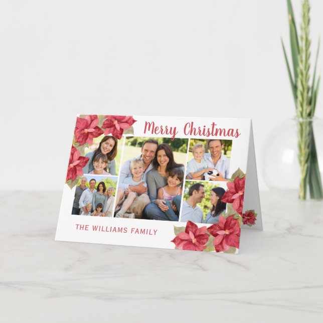 Cartes Pour Fêtes Annuelles Joyeux Noël Rouge Poinsettia Aquarelle (Devant)