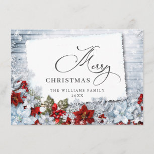 Cartes Pour Fêtes Annuelles Joyeux Noël Rouge Poinsettia Bois rustique
