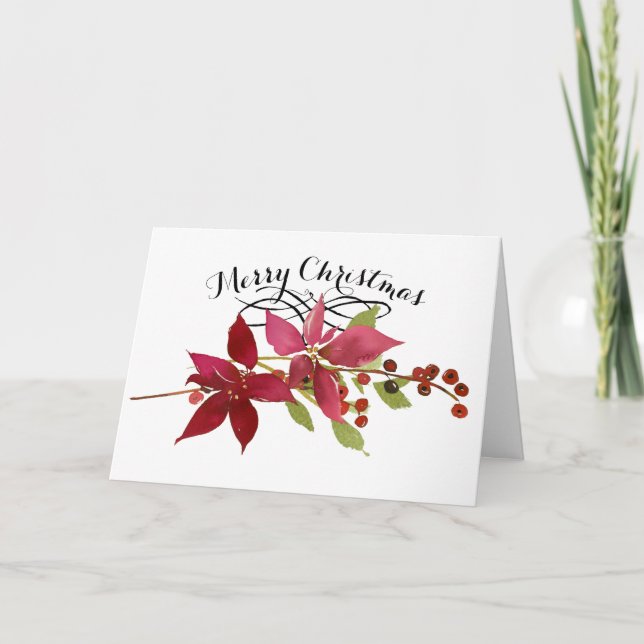 Cartes Pour Fêtes Annuelles Joyeux Noël Rouge Poinsettia Florale à l'intérieur (Devant)