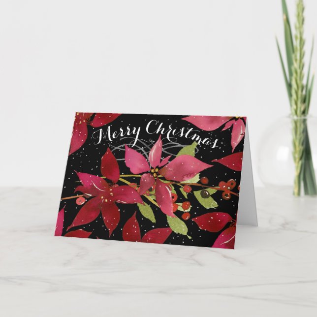 Cartes Pour Fêtes Annuelles Joyeux Noël Rouge Poinsettia noir à l'intérieur Ph (Devant)