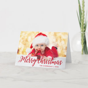 Cartes Pour Fêtes Annuelles Joyeux Noël Rouge Script photo plié