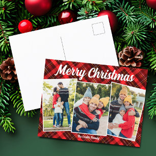 Cartes Pour Fêtes Annuelles Joyeux Noël Rouge Tartan 3 Photo