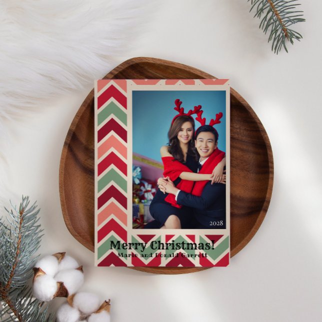 Cartes Pour Fêtes Annuelles Joyeux Noël Rouge Vert Ajoutez Votre Propre Photo  (Créateur téléchargé)
