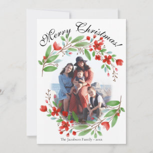 Cartes Pour Fêtes Annuelles Joyeux Noël Rouge Vert aquarelle photo florale