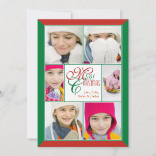 Cartes Pour Fêtes Annuelles Joyeux Noël Rouge & Vert Cadres Collage Salutation